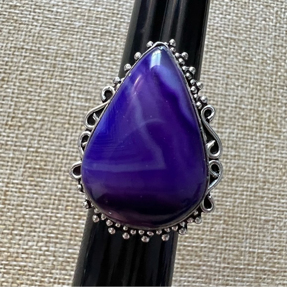 New Purple Agate Stone Crystal Silver Overlay Ring 7 - Picture 5 of 9